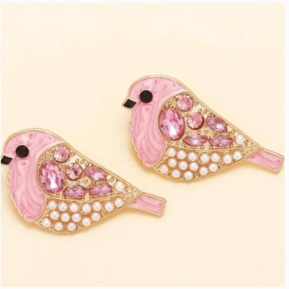 ⭐️❤️ FREE Bird Rhinestone Chick Animal Chic Glam Elegant Party Shimmer Earrings - Picture 2 of 4